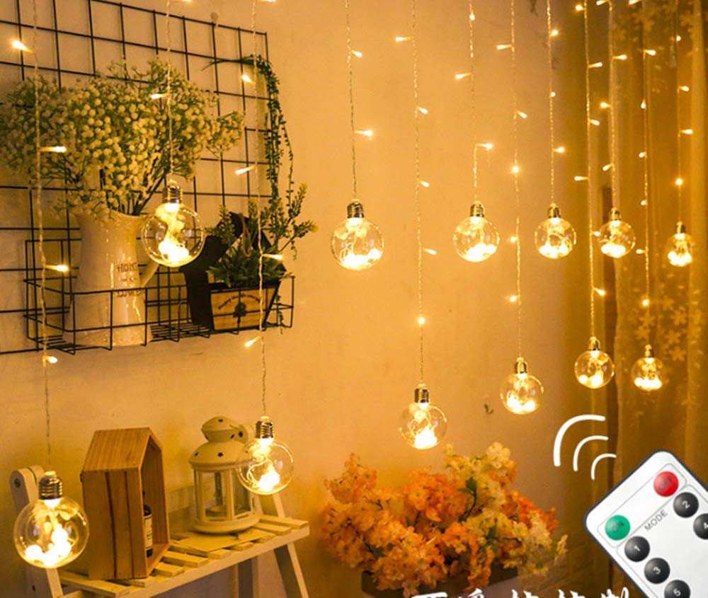 Lumières de rideau, 12 étoiles 138pcs LED Lumières de fenêtre étoiles avec 8 modes alimenté par batterie Rideau d'étoile pour Noël/Halloween/Fête (warm White)