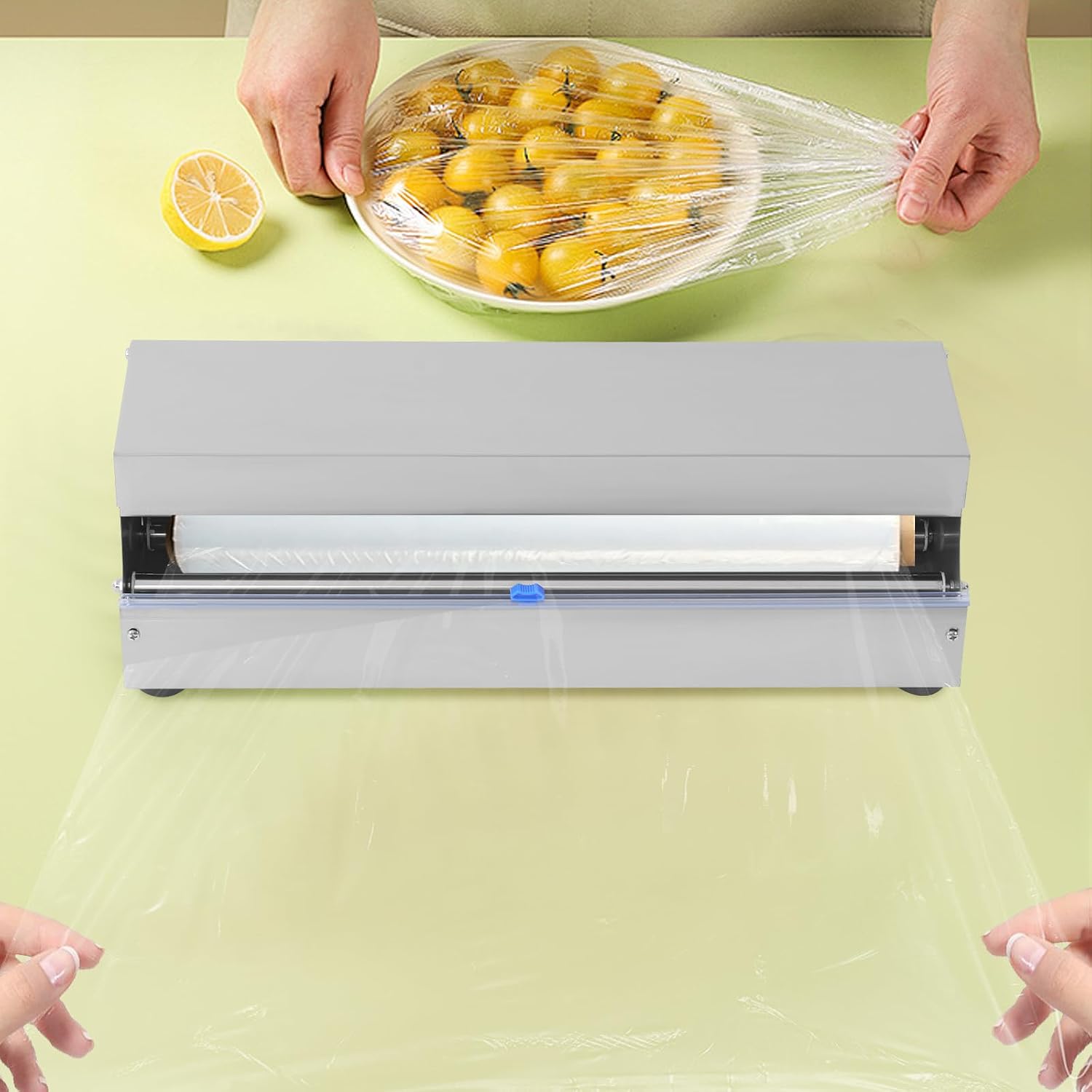 10-18" Film Wrapping Machine｜Commercial-Grade Cling Wrap Dispenser w/Safety Cutter｜Stainless Steel Food Packaging Tool for Restaurants Groceries｜Heavy Duty ABS Frame