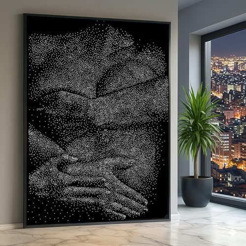 Toile à pois pour salon moderne tableau géométrique minimaliste noir et blanc