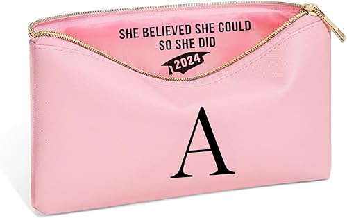 Miniatura 1 de Bolsa de cosméticos de viaje de gran capacidad  Bolsa de maquillaje portátil con inicial para mujer, bolsa organizadora de maquillaje de piel