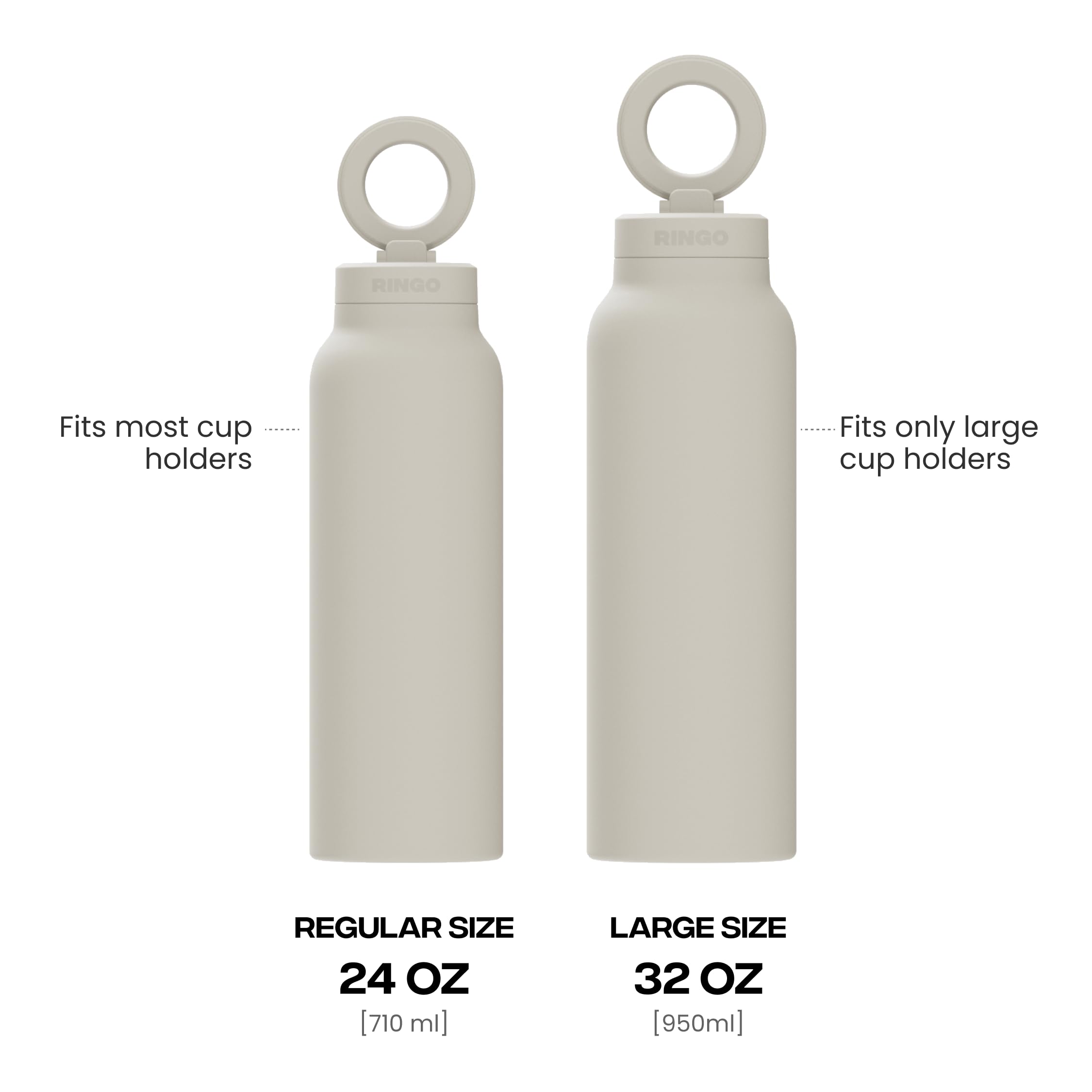 Ringo Pro Trinkflasche aus Edelstahl mit drehbarem Magnethalter für Smartphone, 710 ml, Elfenbein