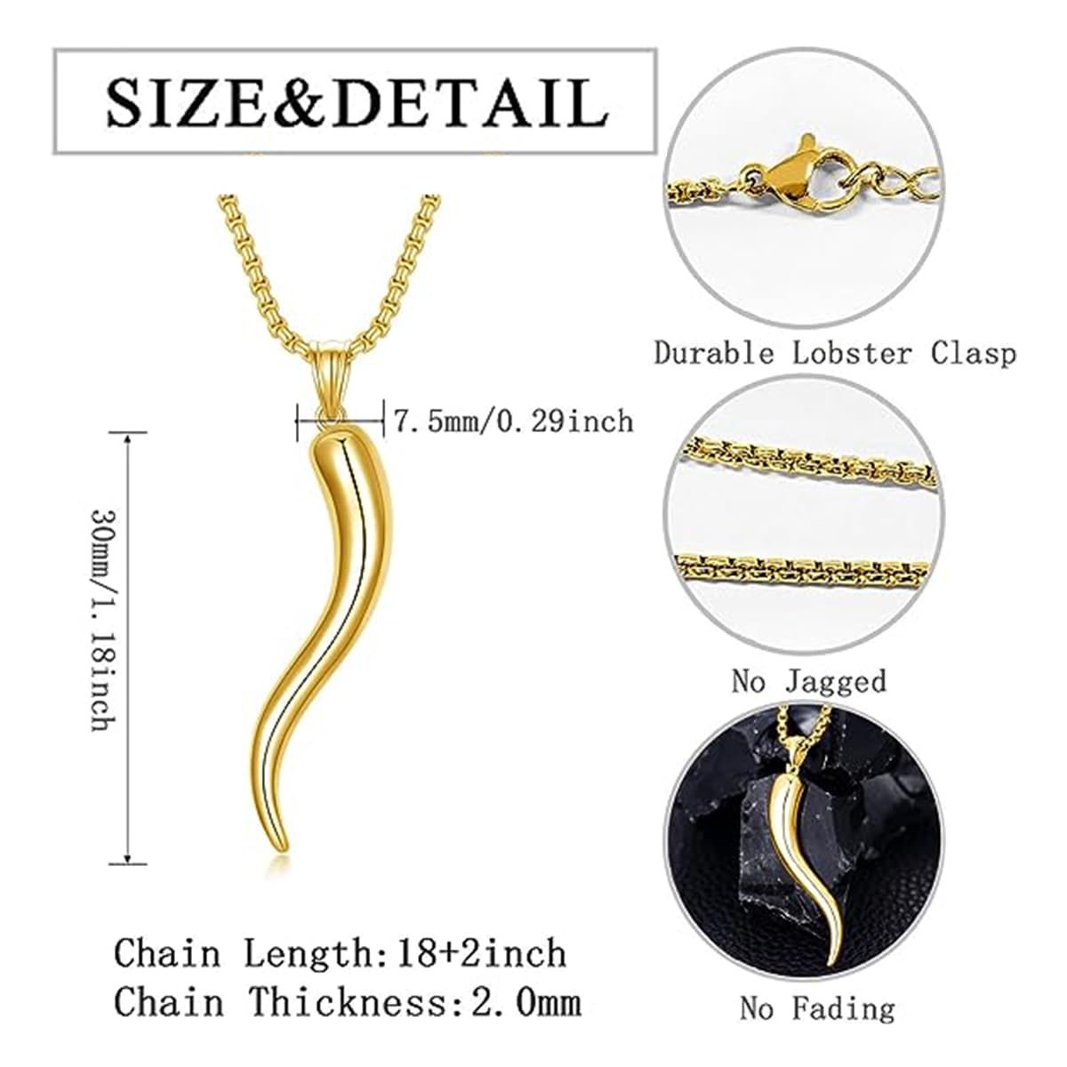 Italienische Horn Kette Italian Halskette Italienisches Hörner Anhänger Silber 925 Glücksbringer Amulett