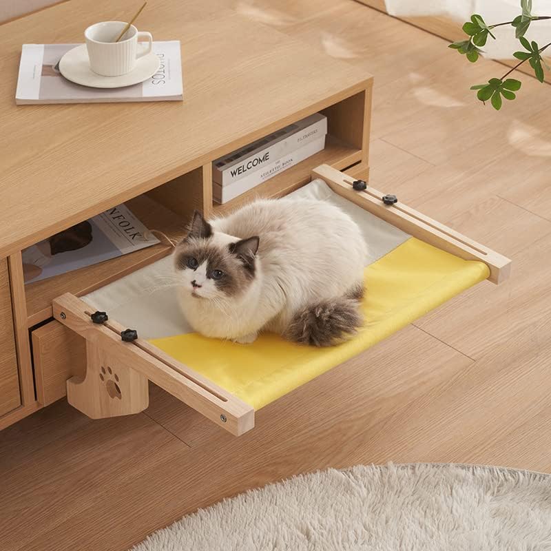 review 2Pcs Cat Window Perch, Adjustable Cat Windowsill Hammock with 1* Canvas Mat & 1* Thickened Plush Mat, Thickened Wooden Cat Bed for Windowsill, Bedside & Desk (1*Black and White Plush, 1* Orange/Grey)