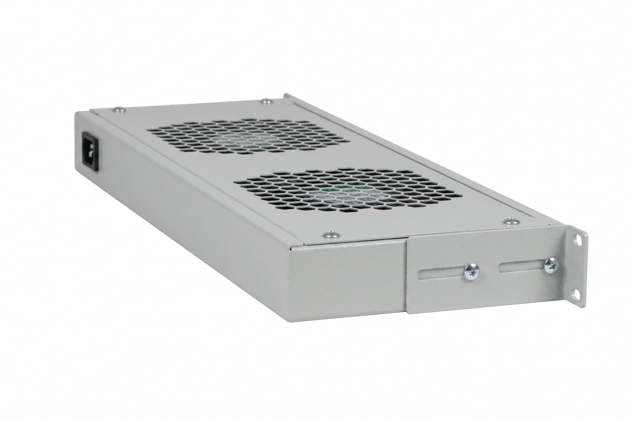 SABAJ M&D Unità di Ventilazione 2 Ventole con Termostato 19" 1U per Armadio Rack e Armadio di Rete – Profondità Regolabile – Cavo 1,8 m Incluso – Grigio RAL 7035