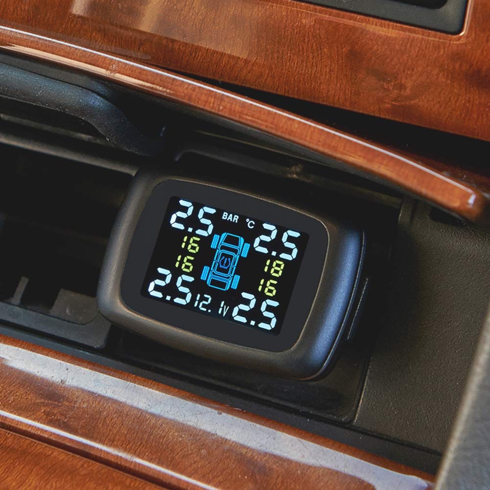 Terisass di Monitoraggio della Pressione dei Pneumatici TPMS, Display per Accendisigari con Kit di Sensori Esterni 4 Pezzi