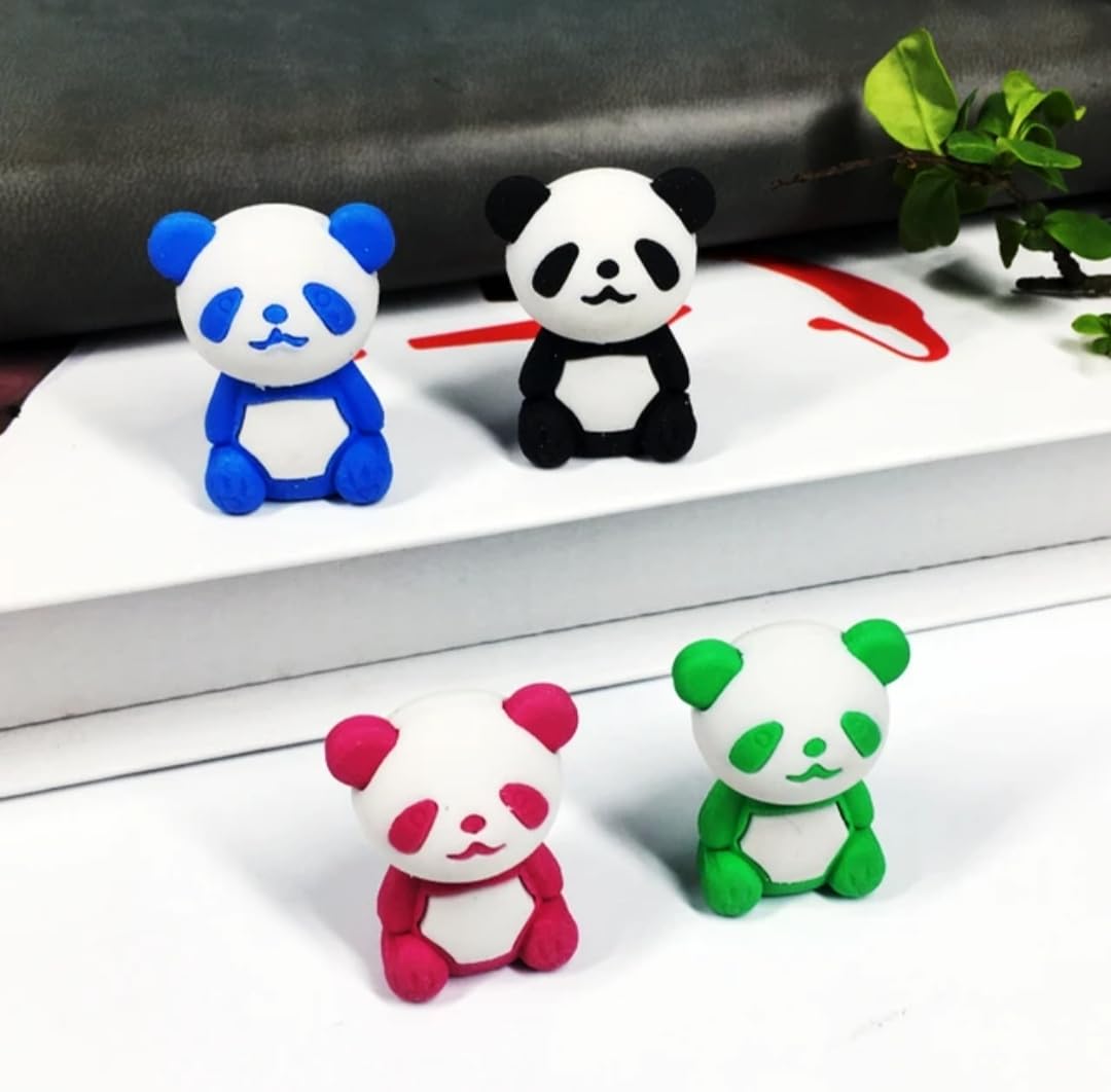 LUMINI Panda Erasers Stationery Gift Party Bag Filler Birthday Treat | Birthday Return Gift (Pack of 4pcs)
