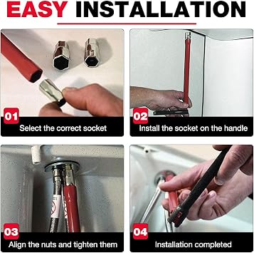 Tap Spanner, Tap Installation Tool with 7 Pcs 8-17mm Nut Kit, Box Spanner Sets for Taps, Adjustable Tap Spanner Set Faucet Bathroom Back Nut Kit for Home Bath Kitchen Sink