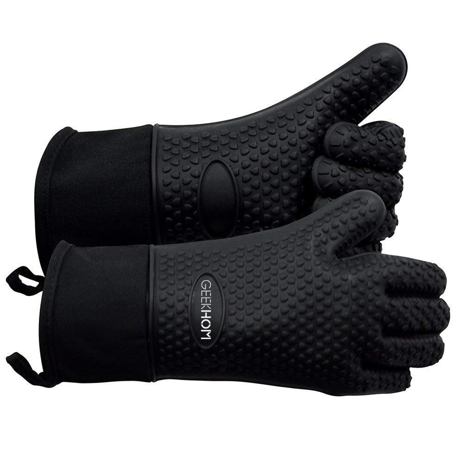 GEEKHOM Silikon Ofenhandschuhe Hitzebeständig Topfhandschuhe BBQ Handschuhe Wasserdicht Küchenhandschuhe für Backofen Grillen Mikrowelle, rutschfeste Backhandschuhe Mit Fingern