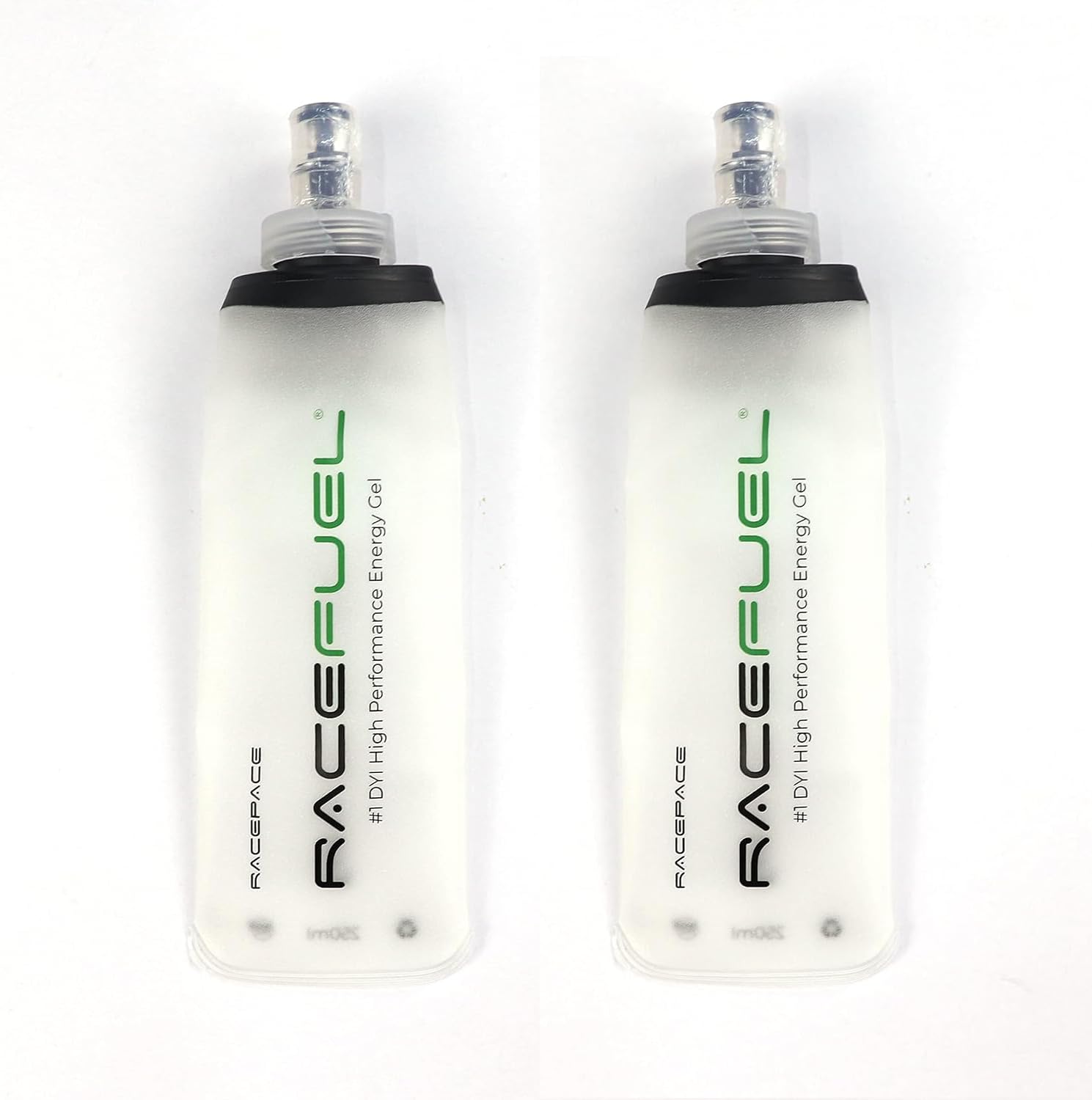 RACEPACE® Foldable Water Bottle, Soft Flask 250 ml, with Racefuel Energy Gel Recipe QR Code, Perfect for Running, Marathon, Triathlon and Cycling, BPA-Free (Pack of 2)