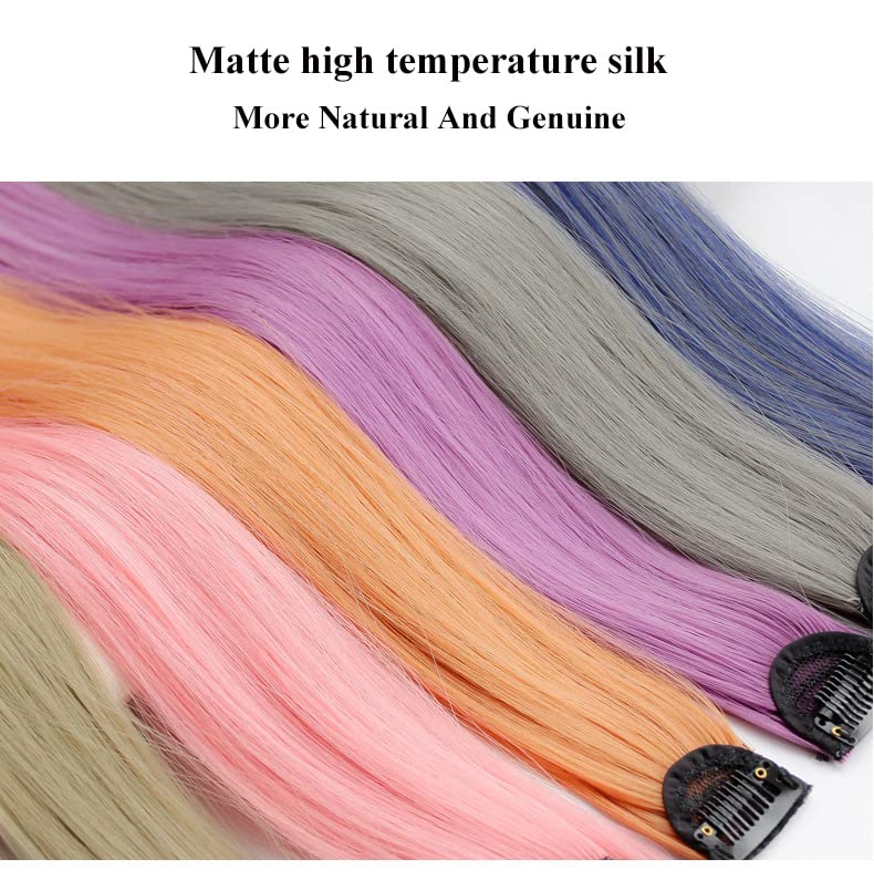 Miniatura 2 de 10 extensiones de cabello de colores con reflejos para fiesta, color gris claro, rizado, ondulado, postizo con clip en rayas sintéticas para niños,