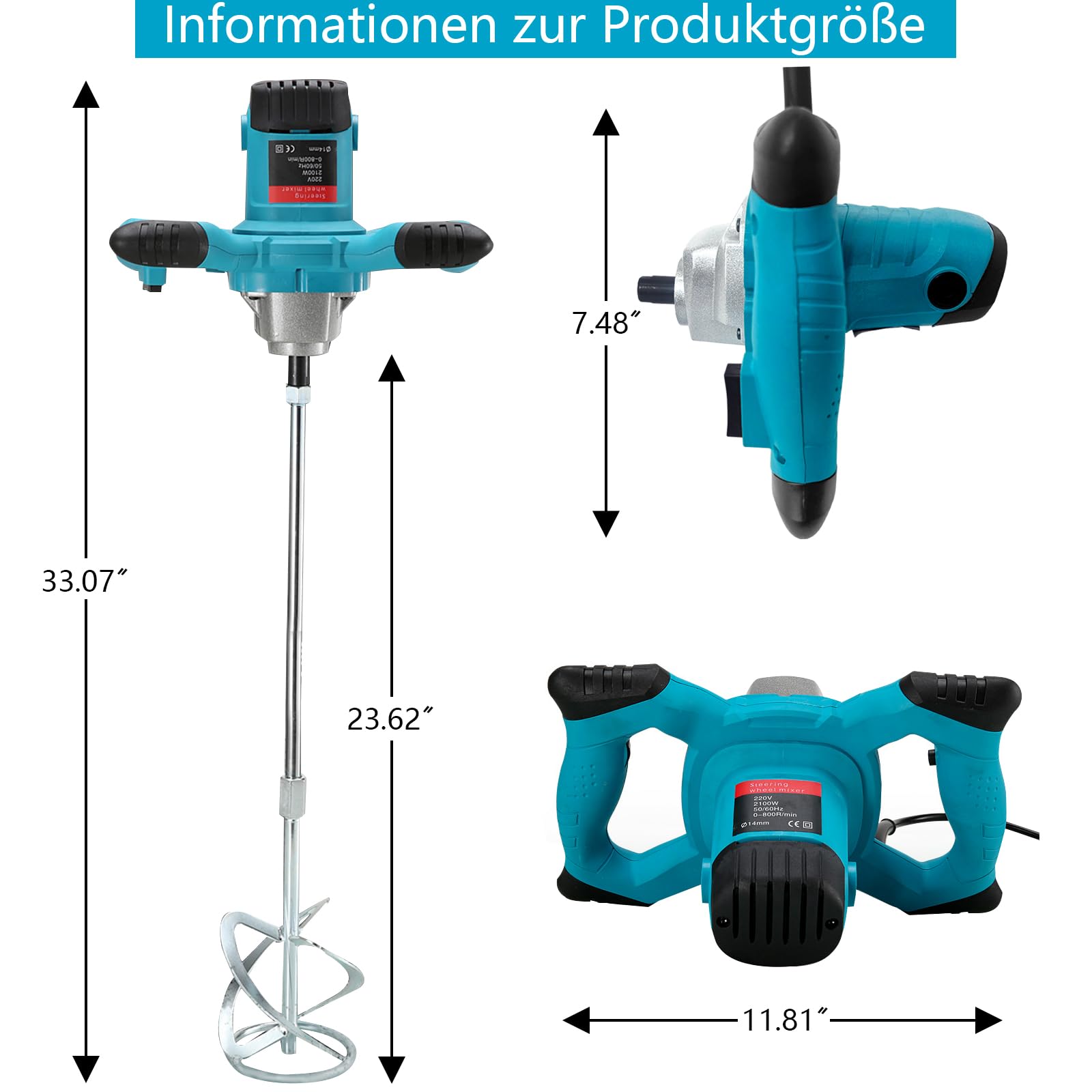 2100W Rührgerät Rührwerk Mischer, 6-Gang-Getriebe Mörtelrührer Zum Mischen von Beton, Mehl, Futtermitteln, Lack, Klebstoff und Zementmisch.