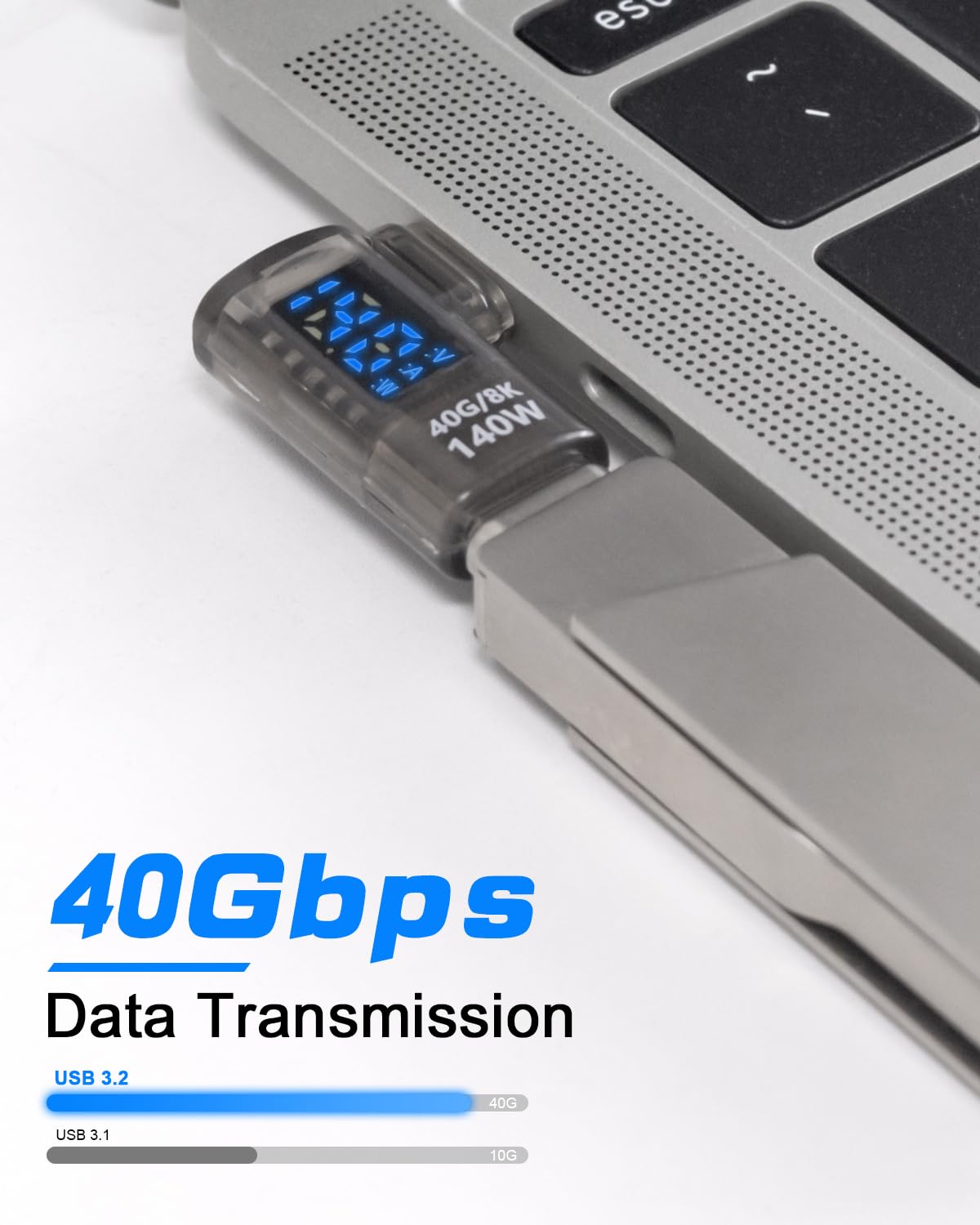 Poyiccot LED Display USB C Right Angle Adapter, 2Pack USB C 90 Degree Adapter 40Gbps 140W 8K@60Hz, Current Voltage Display Tester USB C Extender Compatible for Thunderbolt 4/3, MacBook, Laptop