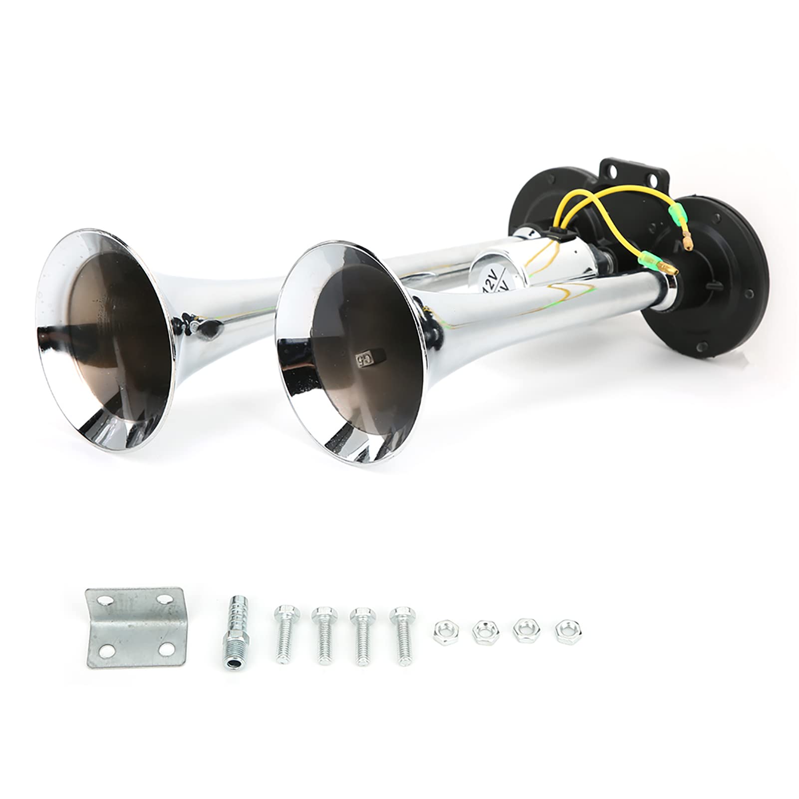 Universal Car Pneumatic Air Horn Dual Trumpet 130Db 12V 24V Train Auto Lorry Truck Made From Durable Abs And, Multifunctional Accessory For Home Use