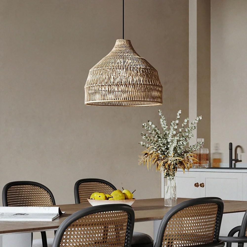 XQIDIANAA Large Pendant Lights Kitchen Island, Boho Rattan Chandelier Light Fixture Ceiling Hanging with Woven Lampshade, Wicker Coastal Pendant Lamp for Kitchen Bedroom Island Hallway