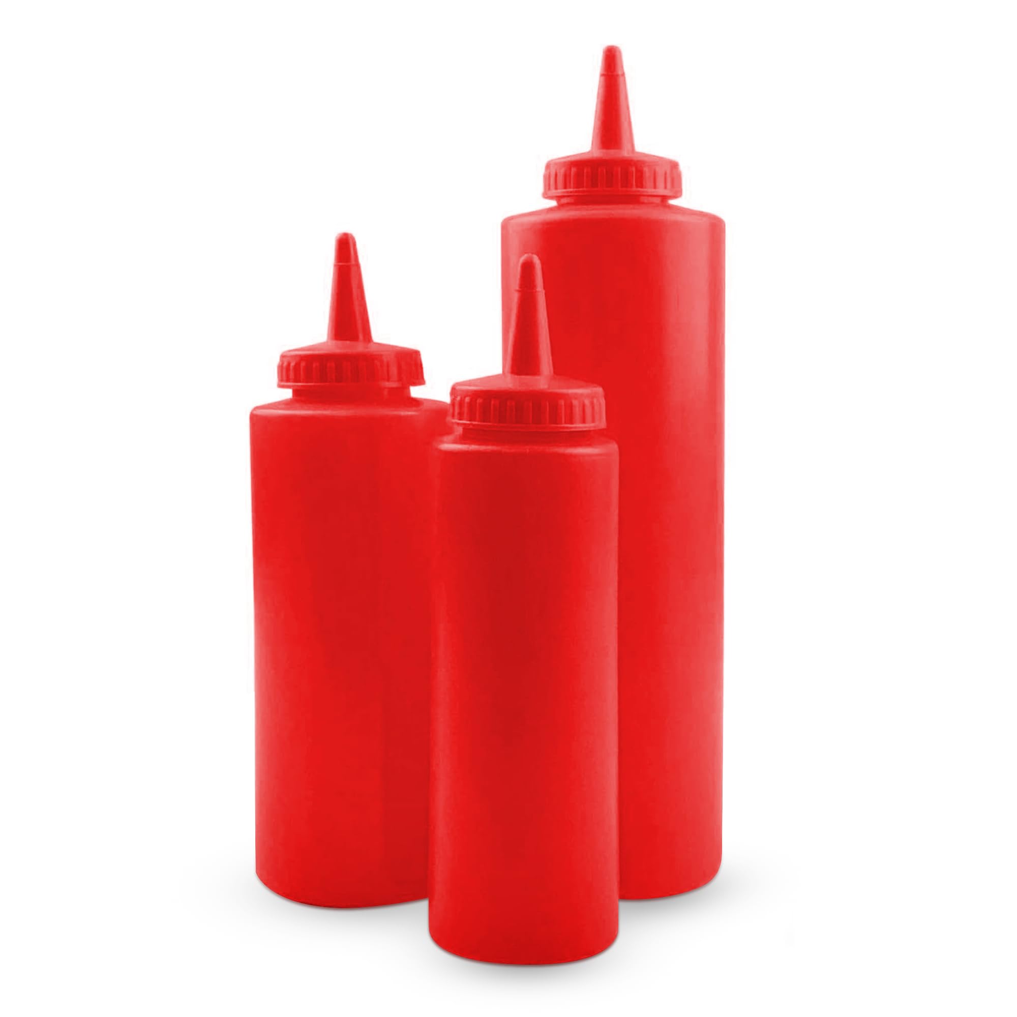 We Can Source It Ltd Red - Squeezy Plastic Bottles - For Sauces, Garnishes, And Syrups - 3 Squeeze Squirt Condiment Bottles - 8Oz,