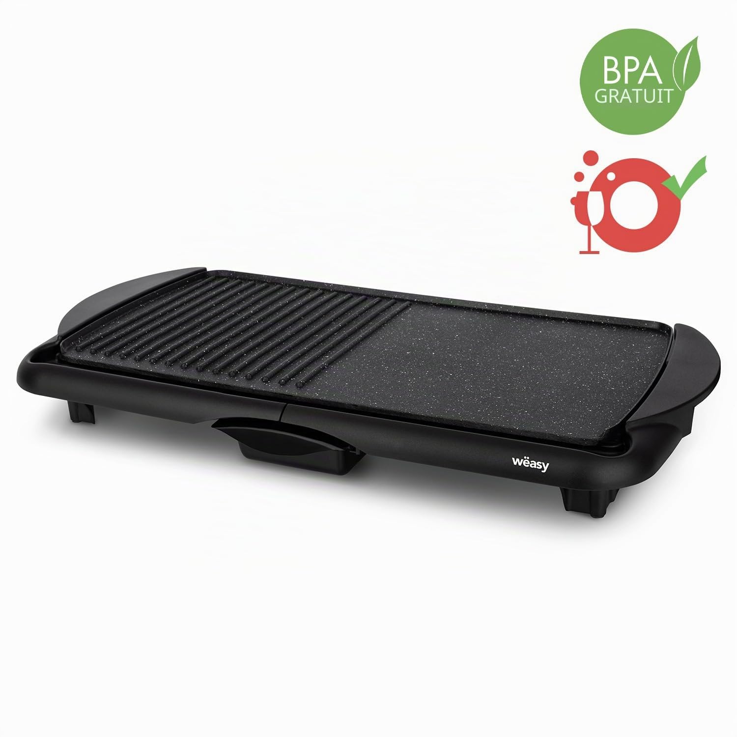 Plancha Electrique et Grill sur Table STO52 Compacte 2 en 1 Professionnelle, Plaque Amovible Antiadhésive Pierre, Compatible Lave Vaisselle