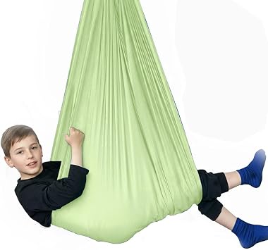 Sensory Swing for Kids & Adults, Indoor Kids Swing with 360 Swivel Hanger Kit for Autism, ADHD, SPD, Snuggle Swing Holds up to 300lbs has a Calming Effect on Children with Sensory Needs LightGreen