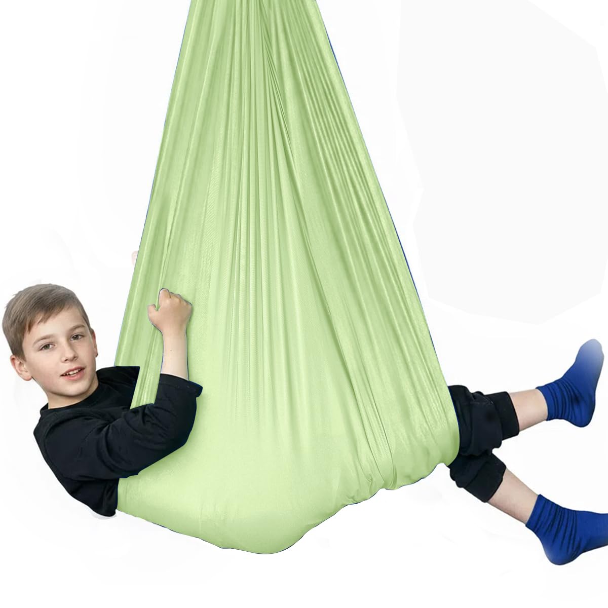 Sensory Swing for Kids &amp; Adults, Indoor Kids Swing with 360° Swivel Hanger Kit for Autism, ADHD, SPD, Snuggle Swing Holds up to 300lbs has a Calming Effect on Children with Sensory Needs (LightGreen)