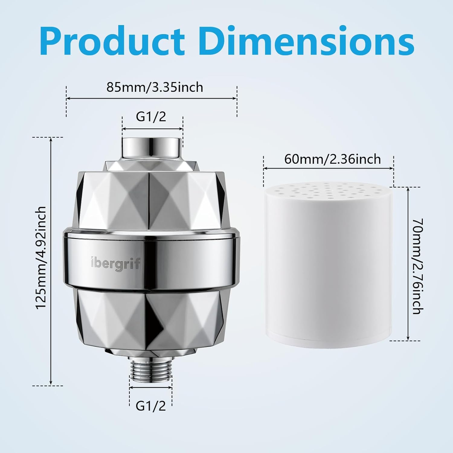 Ibergrif Shower Filter for Hard Water - High Output Shower Head Filter 20 Stage, Remove Chlorine & Impurities, Improves Skin & Hair, Reduces Dry Itchy Skin & Dandruff, Polished Chrome