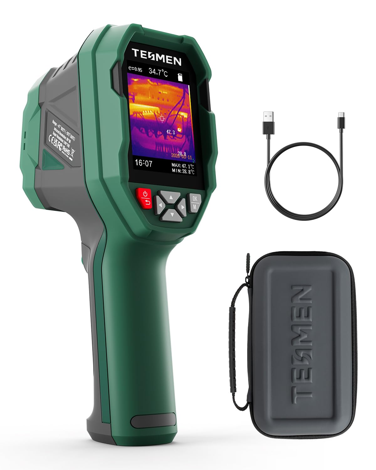 TESMEN TKA-6000 Termocamera, TISR 240 x 240, -20℃~550℃, Fotocamera Termica a Infrarossi Palmare 25 Hz, Ultra-sensibile 40mK, Tracking in Tempo Reale per Manutenzione Casa, Ispezione Perdite e HVAC