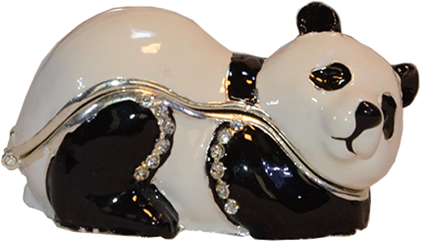 Panda Trinket Box Jewelry Box Hand Painted Decorative Box with Hinged Lid Ring Earring Holder Animal Figurine Collectible