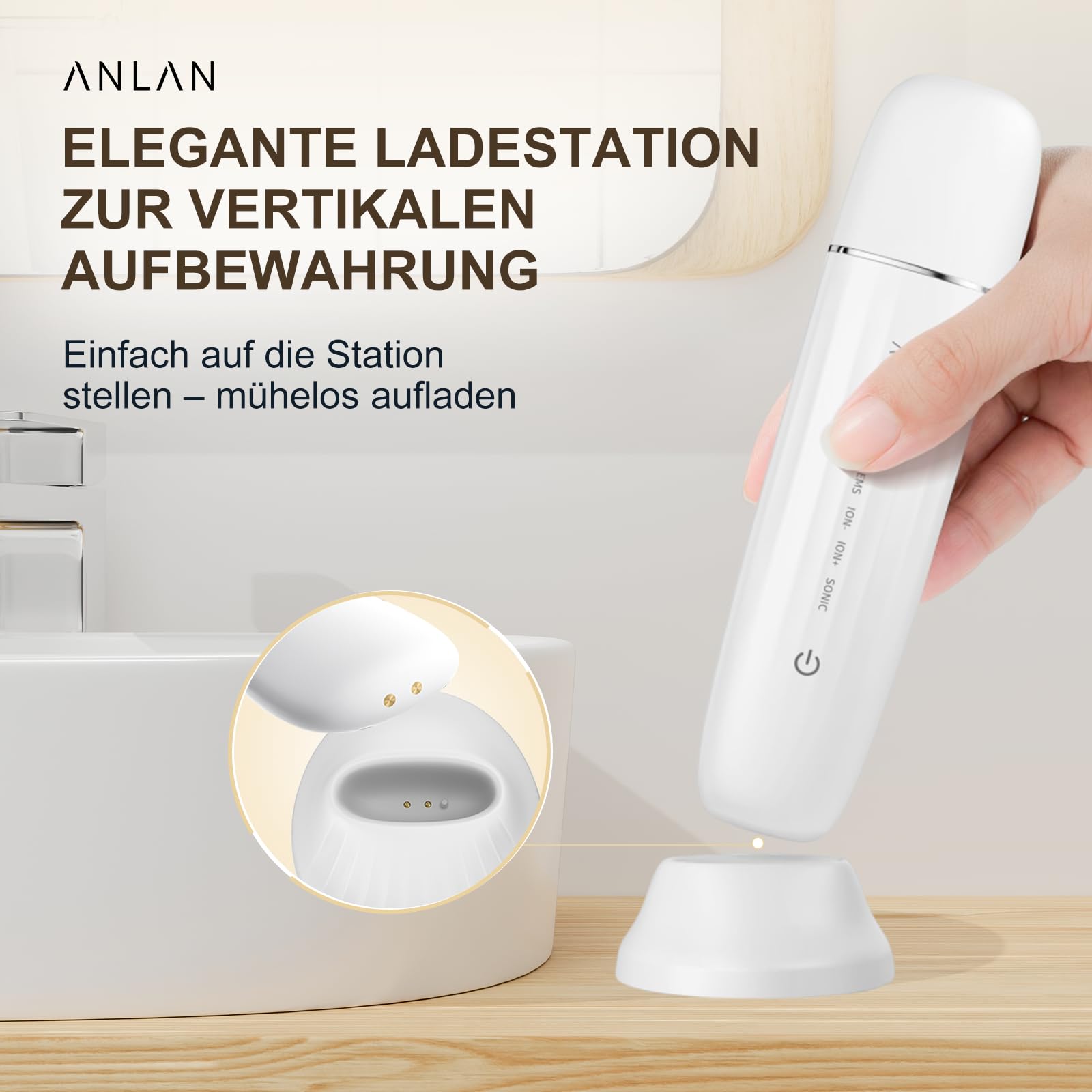 Ultraschallpeelinggerät für Gesicht, ANLAN IPX7 Wasserdicht Ultraschall Skin Scrubber 6 in 1 Gesichtsreinigungsgerät Blau Rotlichtlampe Gesicht Porenreiniger mit Type-C Ladebasis
