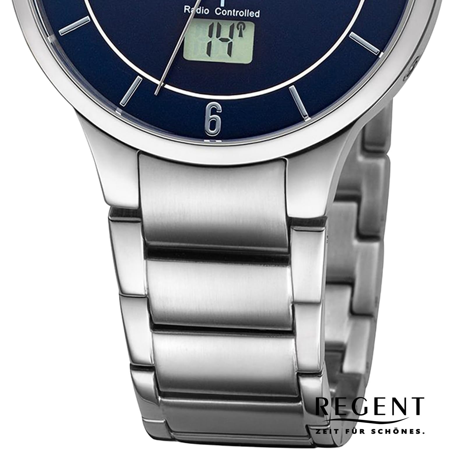 REGENT Herren Funkuhr Analog-Digital Metallarmband Silber URFR290 Analoguhr