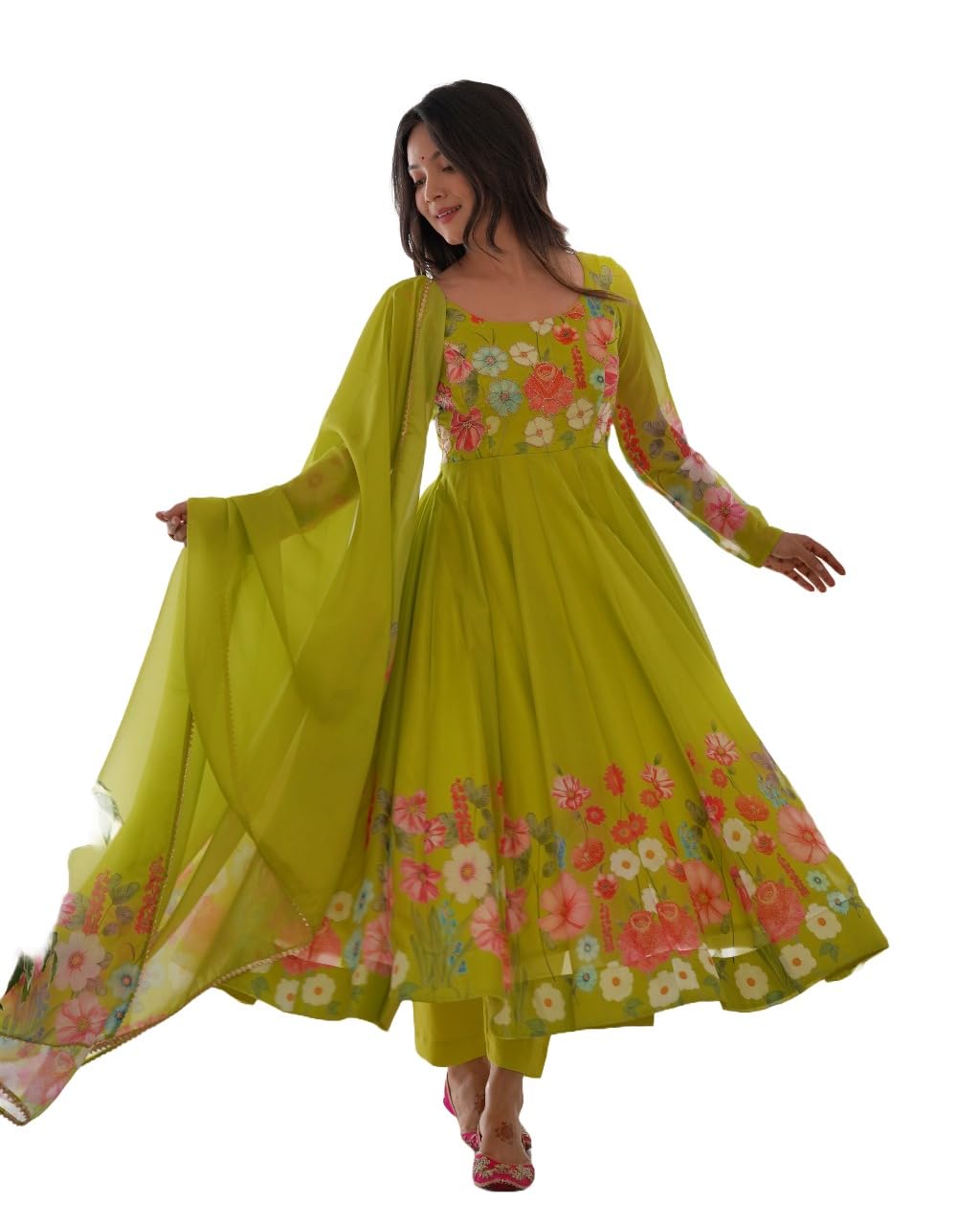 Pure Soft ORGANJA Silk Fabric Fully Flair Kali Pattern and Canvas PATTA with DUPPTA Set,Pent Ready to WEAR-image-47