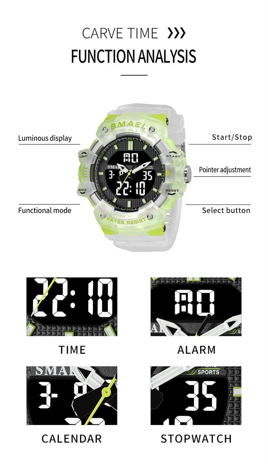 Montres Numériques pour Hommes, Montre de Sport Multifonctionnelle Étanche 50M Lumineux Double Affichage Montres Militaires Rétro-éclairage Montres Bracelets