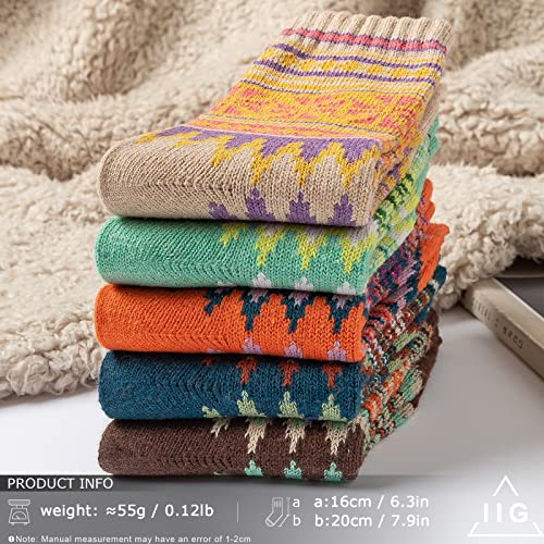 Image of IIG 5 Pairs Women's Vintage Style Thick Wool Warm Winter Crew Socks