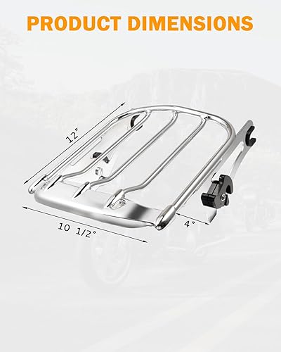 Miniatura 2 de PBYMT Portaequipajes desmontable con dos alas de aire, compatible con Harley Touring Street Glide Road King Electra Glide 2009-2023 (cromado)