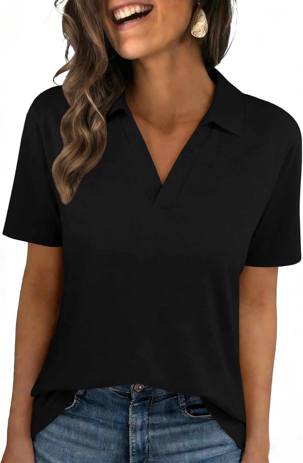 UNCLECAT V Neck Polo Shirts for Womens - Summer 2026 Short Sleeve Collared Tops Business Casual Blouses