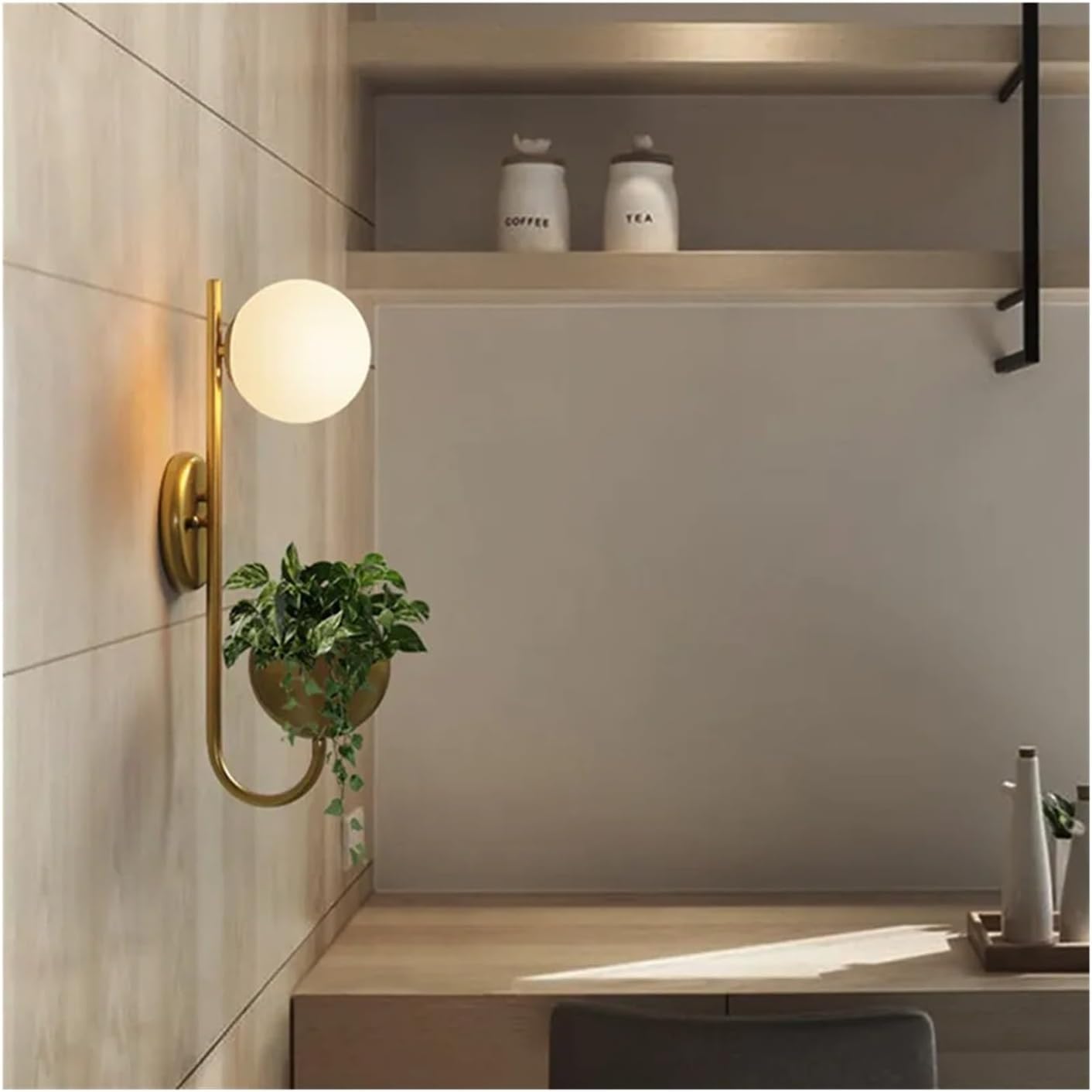 STUIJKVSZ Wall Sconce, Retro Glass Ball Light LED - Plant lamp Bedside Restaurant Lighting Fixtures Scandinavian Decorative Design Sconce