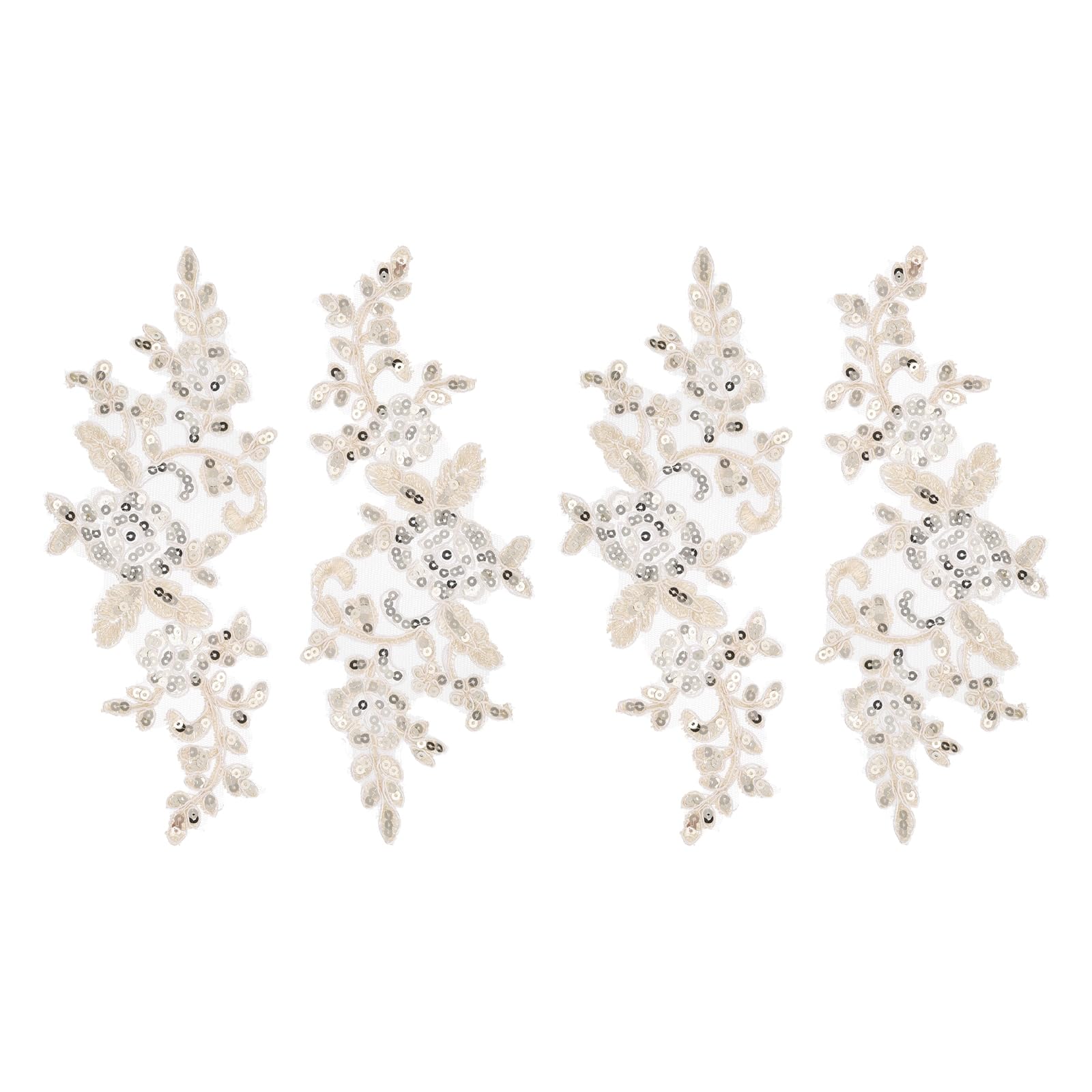 sourcing map 4 Pcs Flower Lace Appliques 3D Embroidery Lace Sequin Patch Sewing Addition Embellishments for Wedding Bridal Dress Clothes DIY Crafts Accessories Decoration, Gold (24cm)
