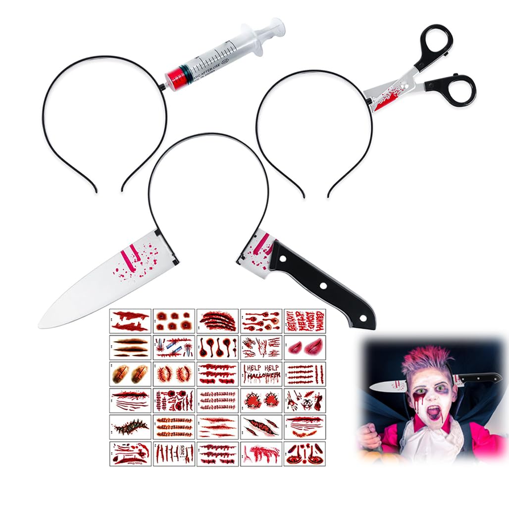 Halloween Headband, Creepy Halloween Plastic Headband, Halloween Party Cosplay Props, H-alloween Cosplay Party Favors,3 Pcs H-alloween Head Decoration 30 Pcs Temporary Stickers