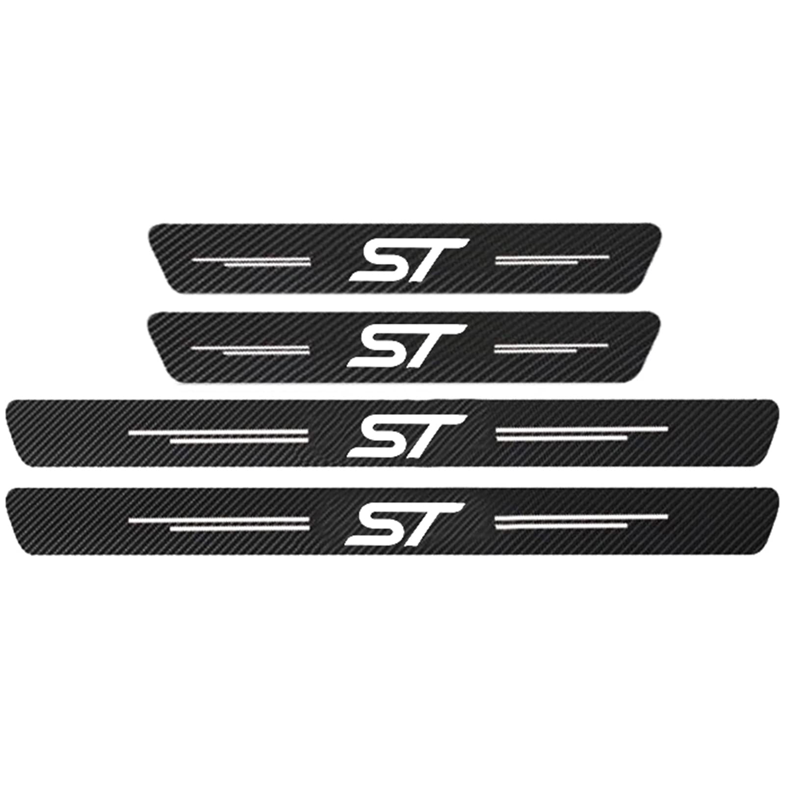 Eagleg St White 4Pcs Car Outer Door Sill Protector Kick Plates For Fo-Rd Focus Fiesta Kuga Fusion Edge St-Line S-Max St, Carbon Fiber Accessories Scuff Guard Threshold Cover Pedal, Trim Non-Slip,