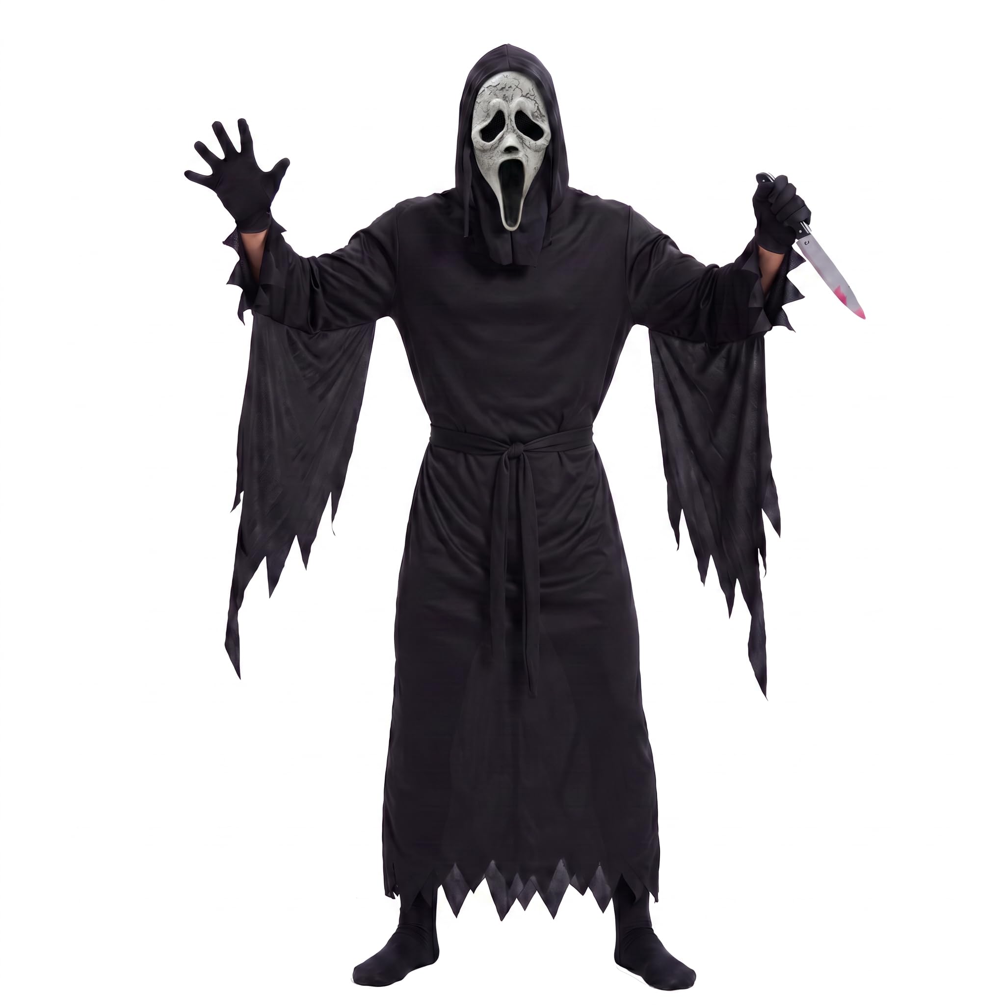 JOYFULBOX Scary Costume with Toy Knife and Latex Mask for Halloween Karneval Party Cosplay Accessoire for Adult Medium