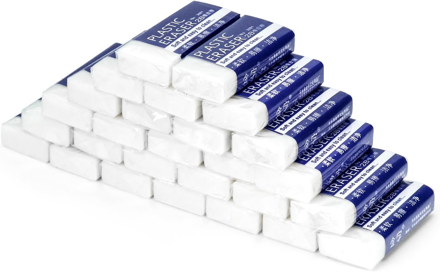 QWORK® 40Pcs White Plastic Eraser, Soft 2B Eraser for Sketches Paintings Fine Arts Universal Use in Schools Home Office