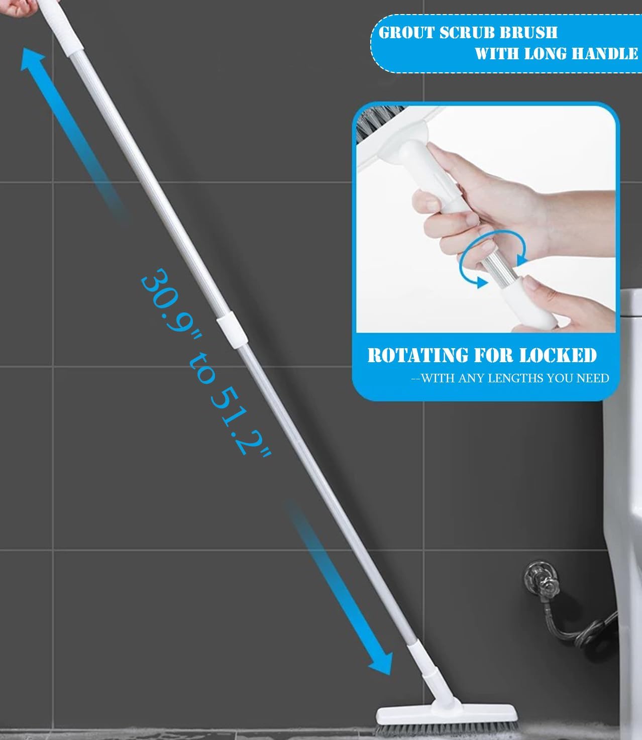 Grout Brush Floor Scrub Brush with Long Handle V Shape 51" Floors Scrubber with Stiff Bristle for Cleaning Bathroom Shower Tile, Patio, Garage, Kitchen, Wall and Deck (Off White)