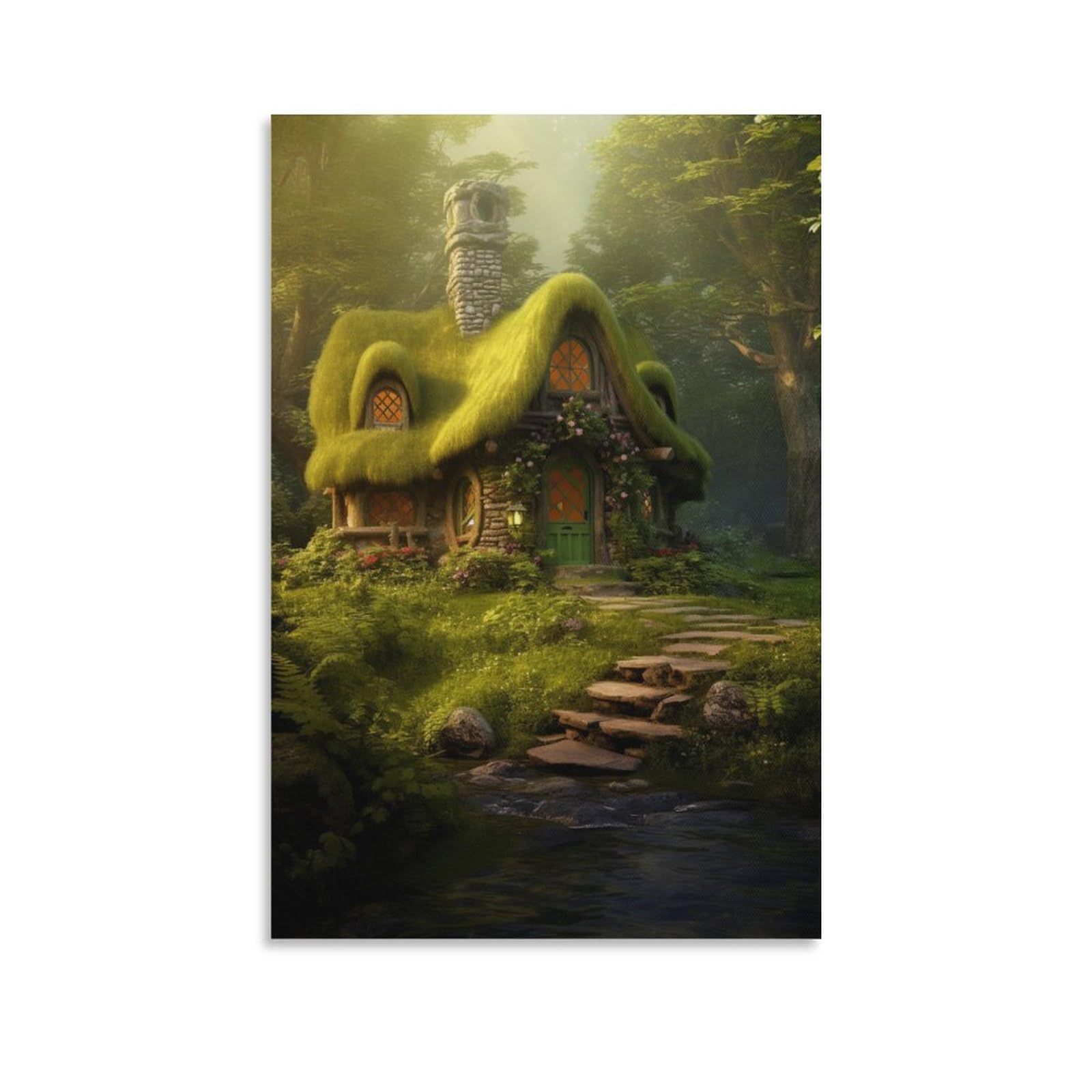 Foccar Unframe-Fantasy Tree House Canvas Wall Art Fantasy Tree House Wall Decorations For Living Room Fairy Tale Rustic Forest Hang Pictures Wall Artwork