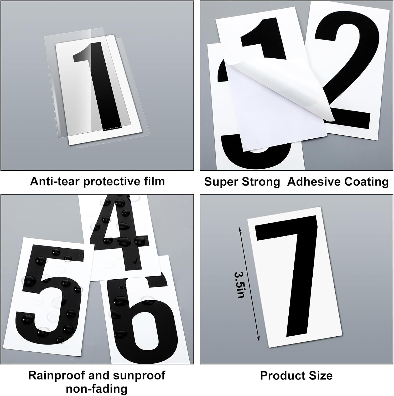 Dunzoom 500 Pcs 3.5" h Placard Vinyl Numbering Kit Permanent Self Adhesive White-Back Vinyl with Black Numbers Stickers Waterproof Numbers, 50 Decals of 0-9