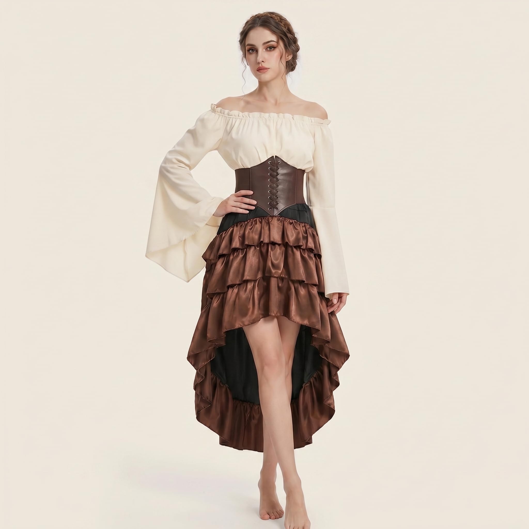 CICOCI Disfraz de pirata para mujer, corsé renacentista, falda steampunk, accesorios de pirata, disfraz completo de Halloween