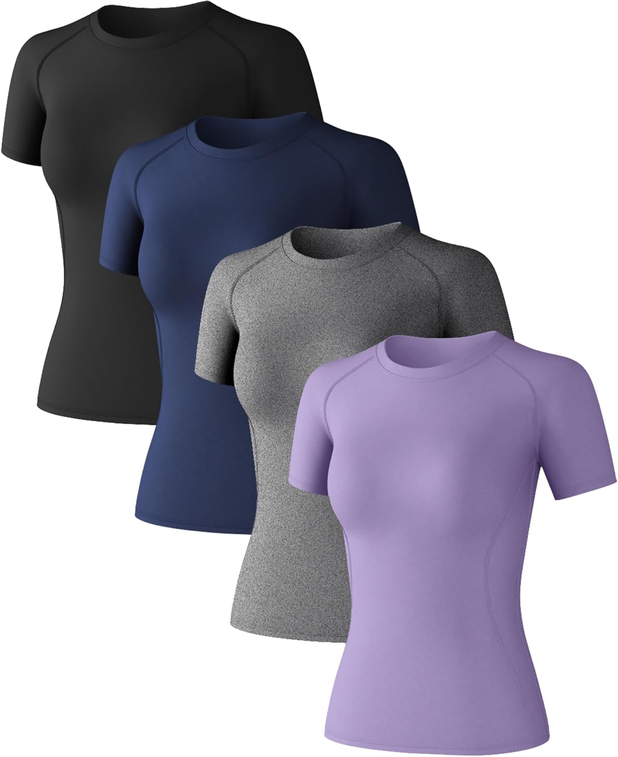 4 Pack Women's Long Sleeve Compression Shirts Athletic with T-Shirts Workout Tops for Gym Yoga Running