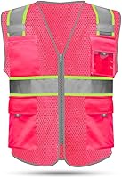 Vista 9 de HYCOPROT Chaleco reflectante de seguridad de malla de alta visibilidad con bolsillos y cremallera, cumple con las normas ANSI/ISEA