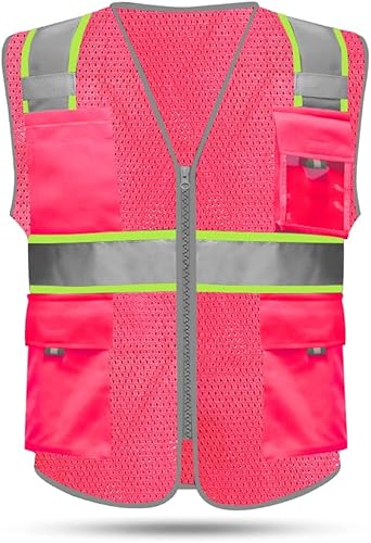 Miniatura 9 de HYCOPROT Chaleco reflectante de seguridad de malla de alta visibilidad con bolsillos y cremallera, cumple con las normas ANSI/ISEA