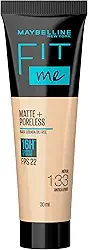 Maybelline NY Base Líquida Fit Me Matte FPS 22 e proteção UVA, Proporciona efeito natural, se adapta a pele, controla a oleaosidade, Cor 133 (Antiga B100), 30ml