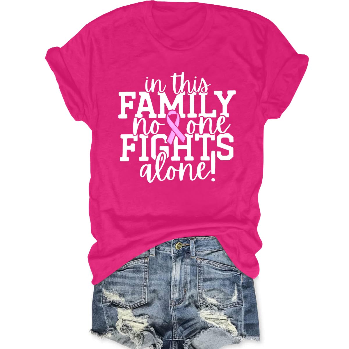 Breast Cancer Awareness Shirt Women: In This Family No One Fights Alone Tee