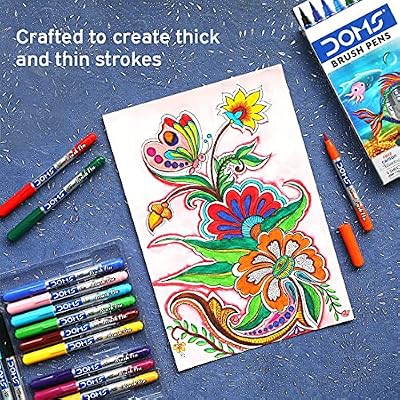 DOMS Non-Toxic Brush Pen in Cardboard Box (14 Assorted Shades x 1 Set)