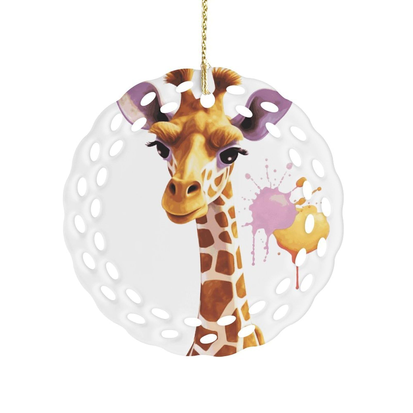 Fekiloot Women's Style Giraffe1 Ceramic Ornaments 3 Inch Round,Holiday Keepsake For ,Girls,Pet Owners,Hanging Ornament Gifts Idea For Home