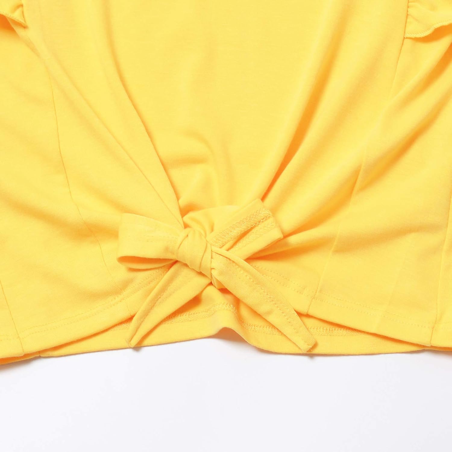 Mirawise Girl's Short Ruffle Sleeve Summer Shirts Top Tie Front Knot Tops Tee T Shirt 6-13Y - Image 5